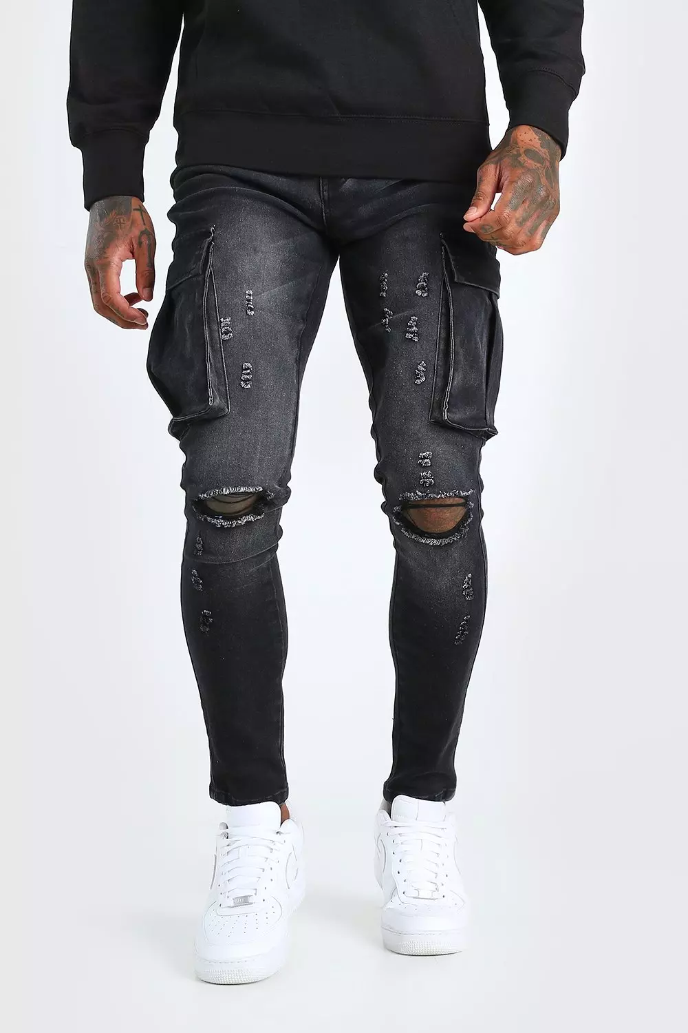 Black skinny jeans hot sale with knee rips